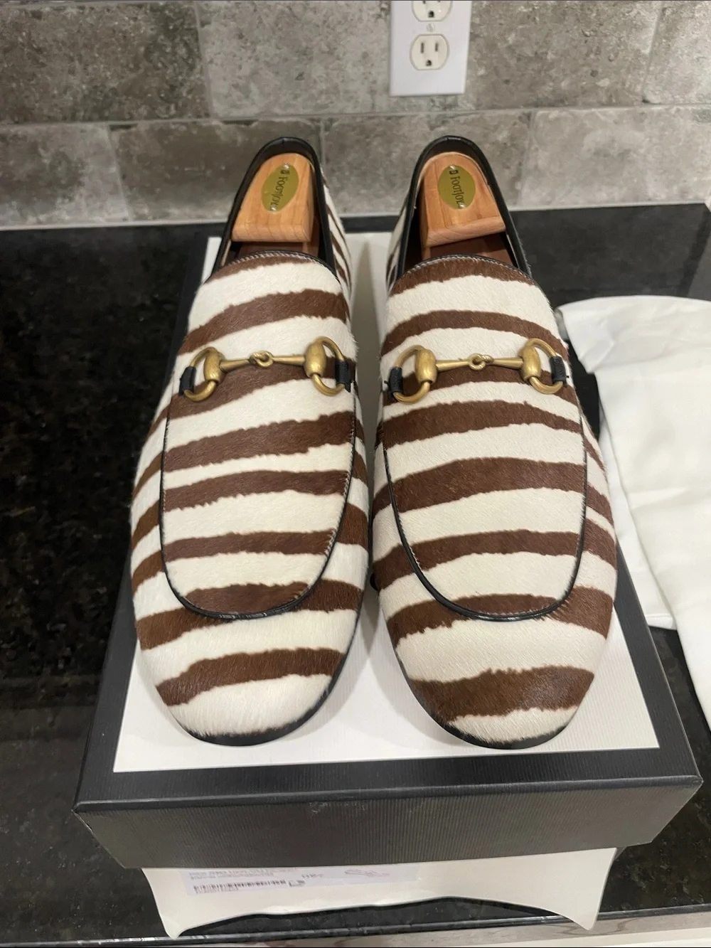 Gucci Jordaan Zebra Print Haircalf Leather Horsebit Loafers